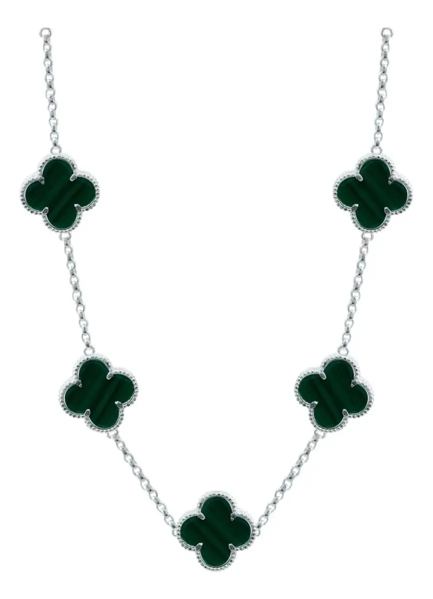 Collar Plata 925 con tréboles verdes esmaltados, diseño moderno y joyería gruesa plata, ideal para collares largos de 65cm, j