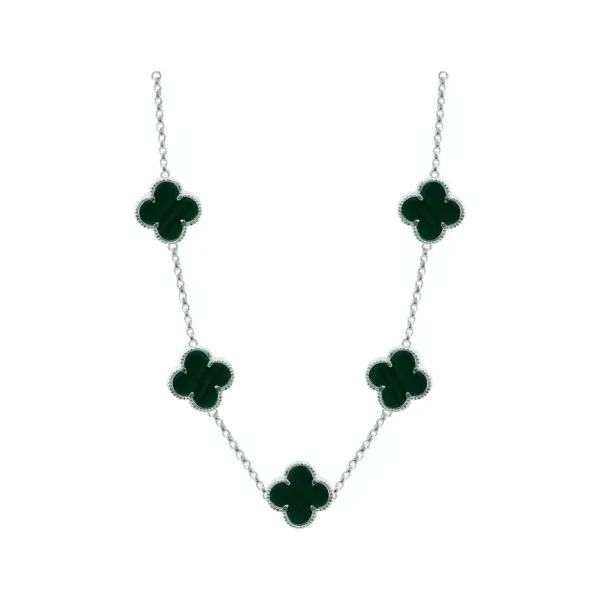Collar Plata 925 Tréboles Verdes Esmaltados con Cadena 65cm - Imagen 1
