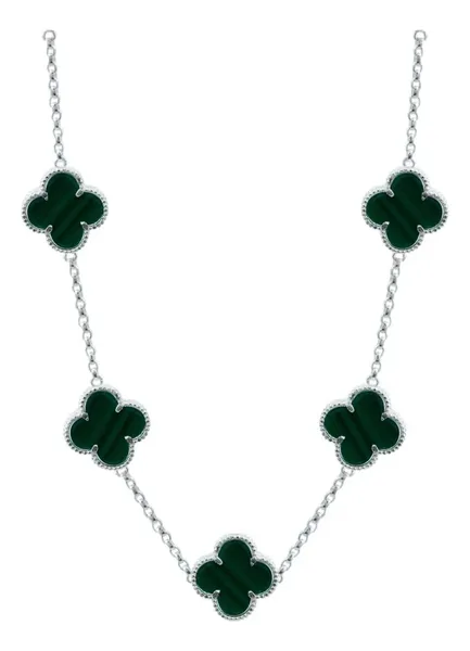 Collar Plata 925 Tréboles Verdes Esmaltados con Cadena 65cm - Imagen 1