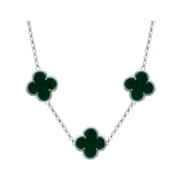 Collar Plata 925 Tréboles Verdes Esmaltados con Cadena 65cm - Imagen 2