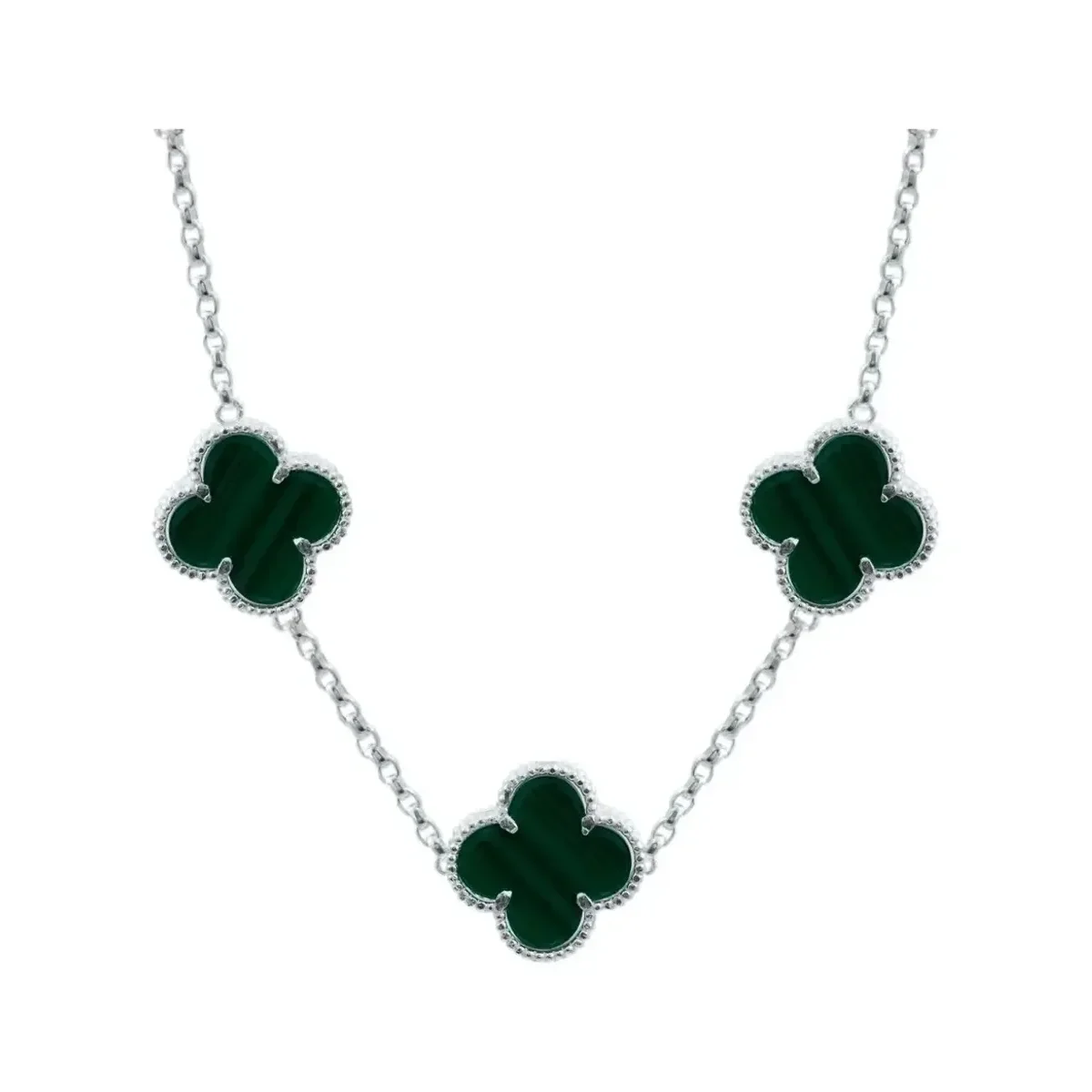 Collar Plata 925 Tréboles Verdes Esmaltados con Cadena 65cm - Imagen 2