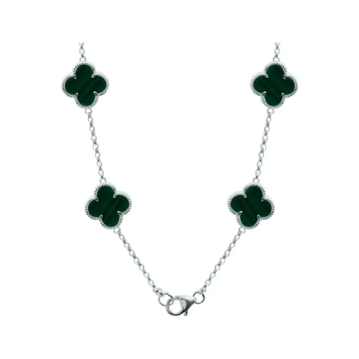 Collar Plata 925 Tréboles Verdes Esmaltados con Cadena 65cm - Imagen 4