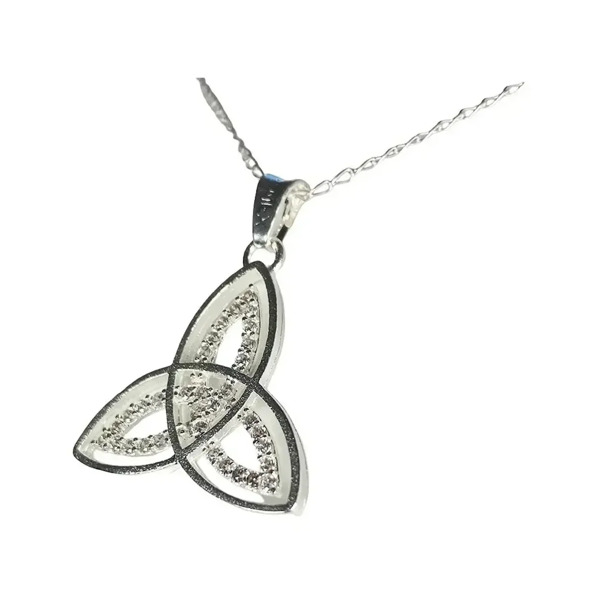 Collar Plata 925 Triqueta Celta Zirconias Unisex con Cadena - Imagen 2