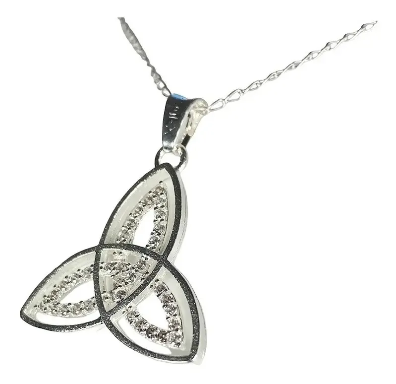 Collar Plata 925 Triqueta Celta Zirconias Unisex con Cadena - Imagen 1