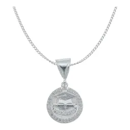 Collar Dije de Graduación Plata .925 con Zirconia Cadena Barbada - Imagen 1