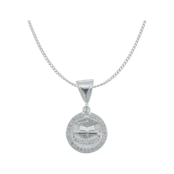 Collar Dije Graduación Plata .925 con Zirconia Cadena Barbad - Imagen 1