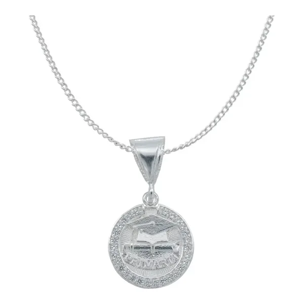 Collar Dije Graduación Plata .925 con Zirconia Cadena Barbad - Imagen 1