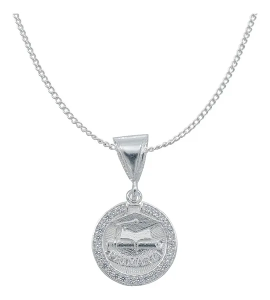 Collar Dije Graduación Plata .925 con Zirconia Cadena Barbad - Imagen 1