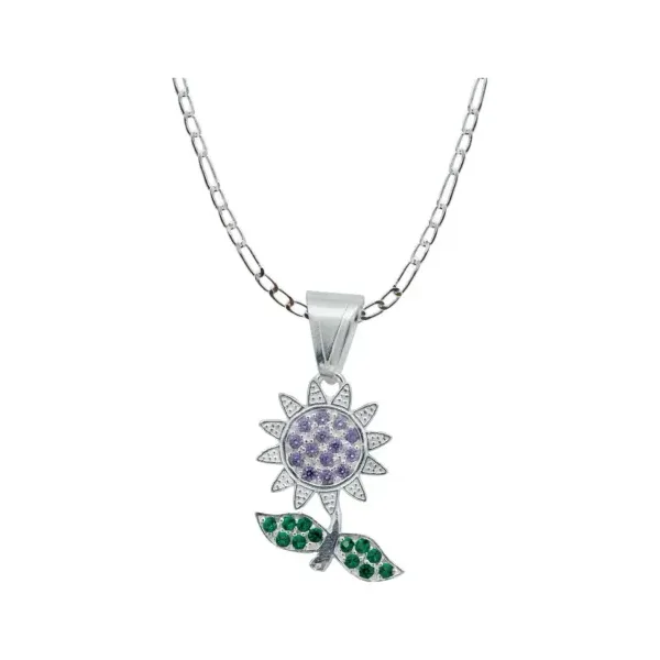 Collar Plata Esterlina 925 Flor Zirconia Violeta para Mujer - Imagen 1