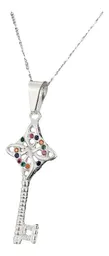 Collar Plata Ley 925 Llave Nudo de Bruja Zirconia Multicolor - Imagen 1