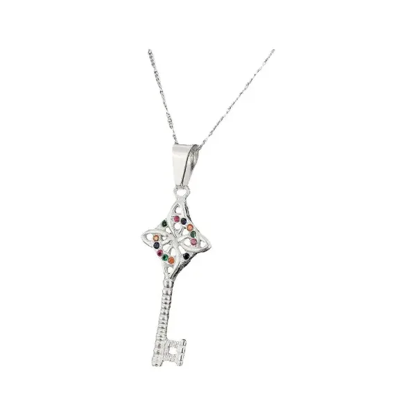 Collar Plata Ley 925 Llave Nudo de Bruja Zirconia Multicolor - Imagen 1