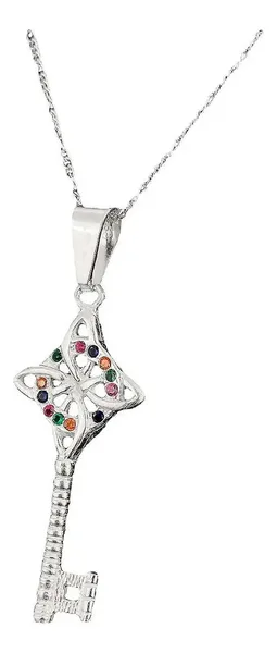 Collar Plata Ley 925 Llave Nudo de Bruja Zirconia Multicolor - Imagen 1