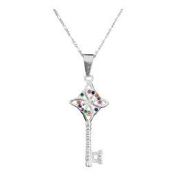 Collar Plata Ley 925 Llave Nudo de Bruja Zirconia Multicolor - Imagen 2