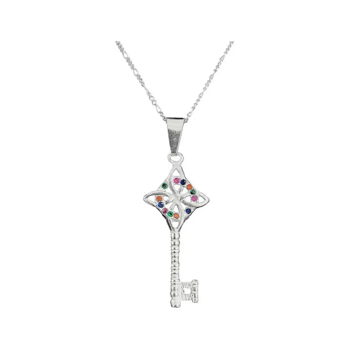 Collar Plata Ley 925 Llave Nudo de Bruja Zirconia Multicolor - Imagen 2