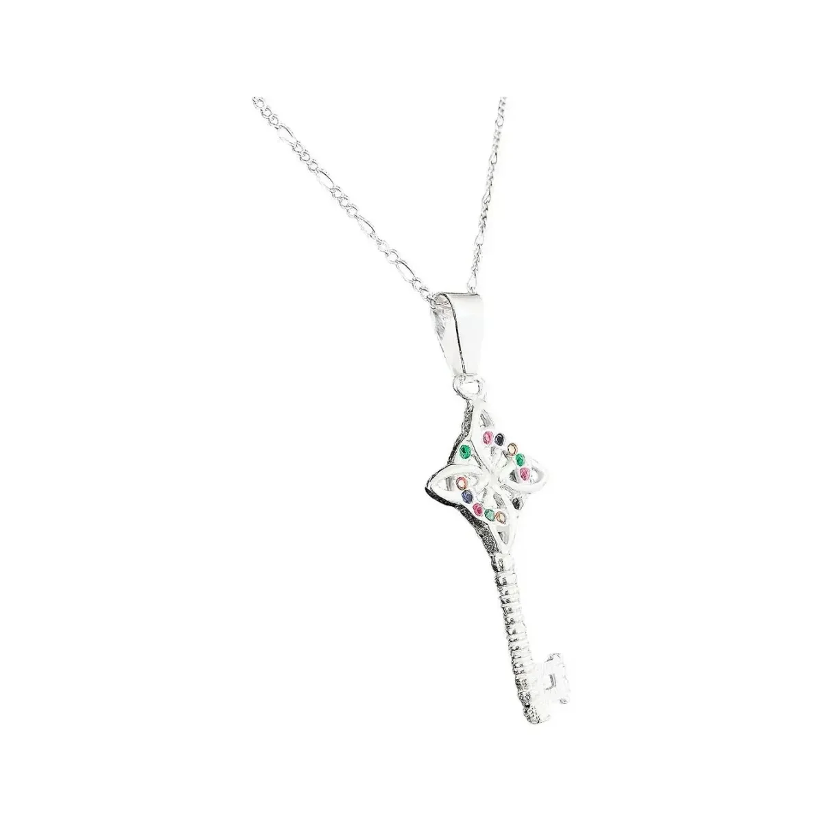 Collar Plata Ley 925 Llave Nudo de Bruja Zirconia Multicolor - Imagen 3