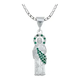 Collar Plata Ley .925 Medalla San Judas Tadeo Zirconia Verde - Imagen 1