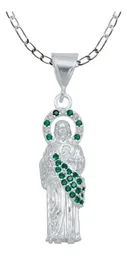 Collar Plata Ley .925 Medalla San Judas Tadeo Zirconia Verde - Imagen 1