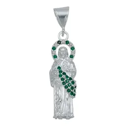 Collar Plata Ley .925 Medalla San Judas Tadeo Zirconia Verde - Imagen 2