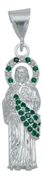 Collar Plata Ley .925 Medalla San Judas Tadeo Zirconia Verde - Imagen 2