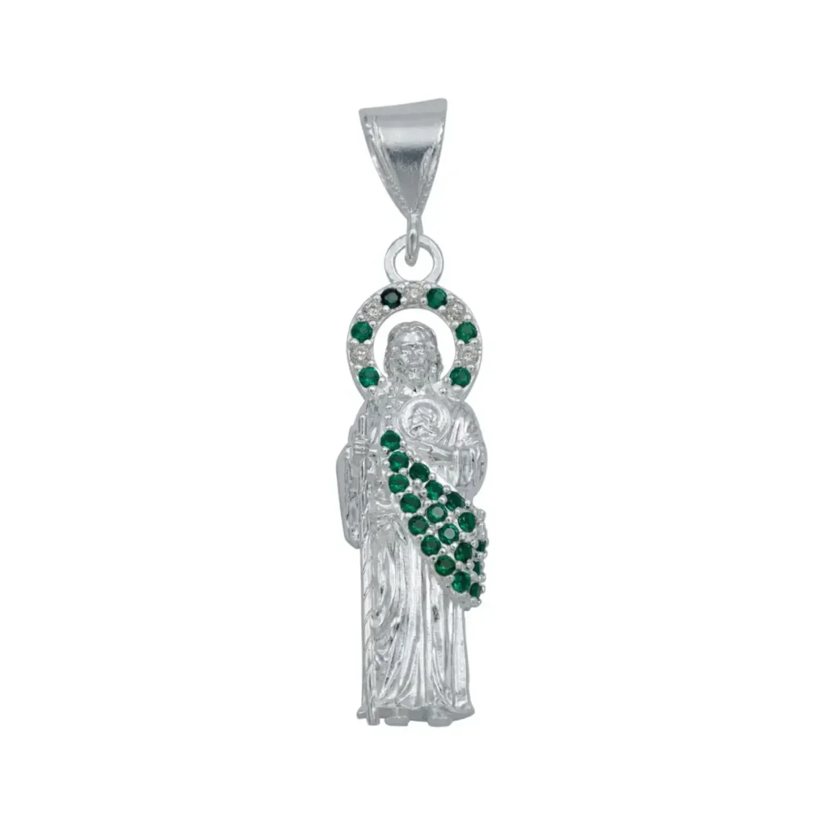 Collar Plata Ley .925 Medalla San Judas Tadeo Zirconia Verde - Imagen 2