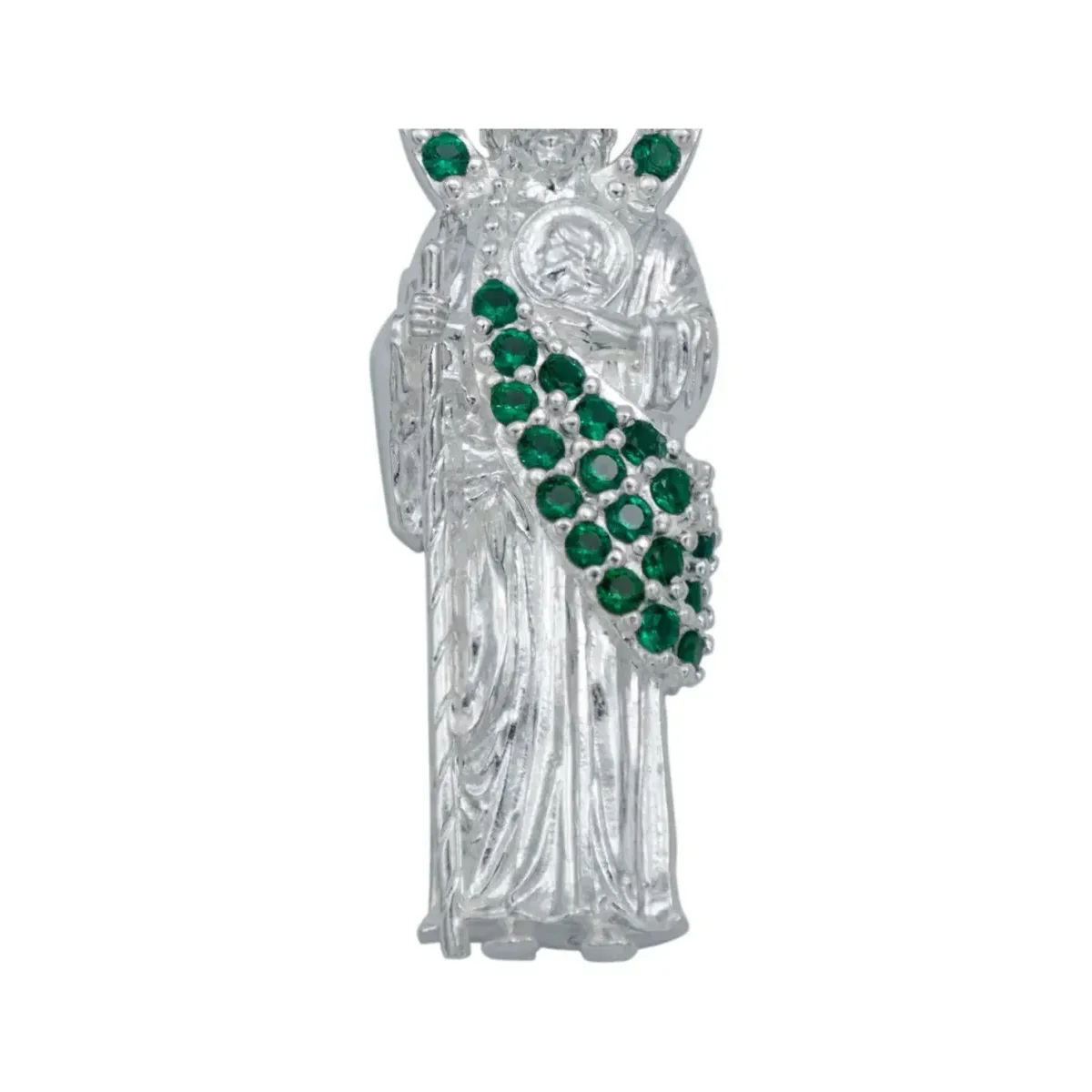 Collar Plata Ley .925 Medalla San Judas Tadeo Zirconia Verde - Imagen 3