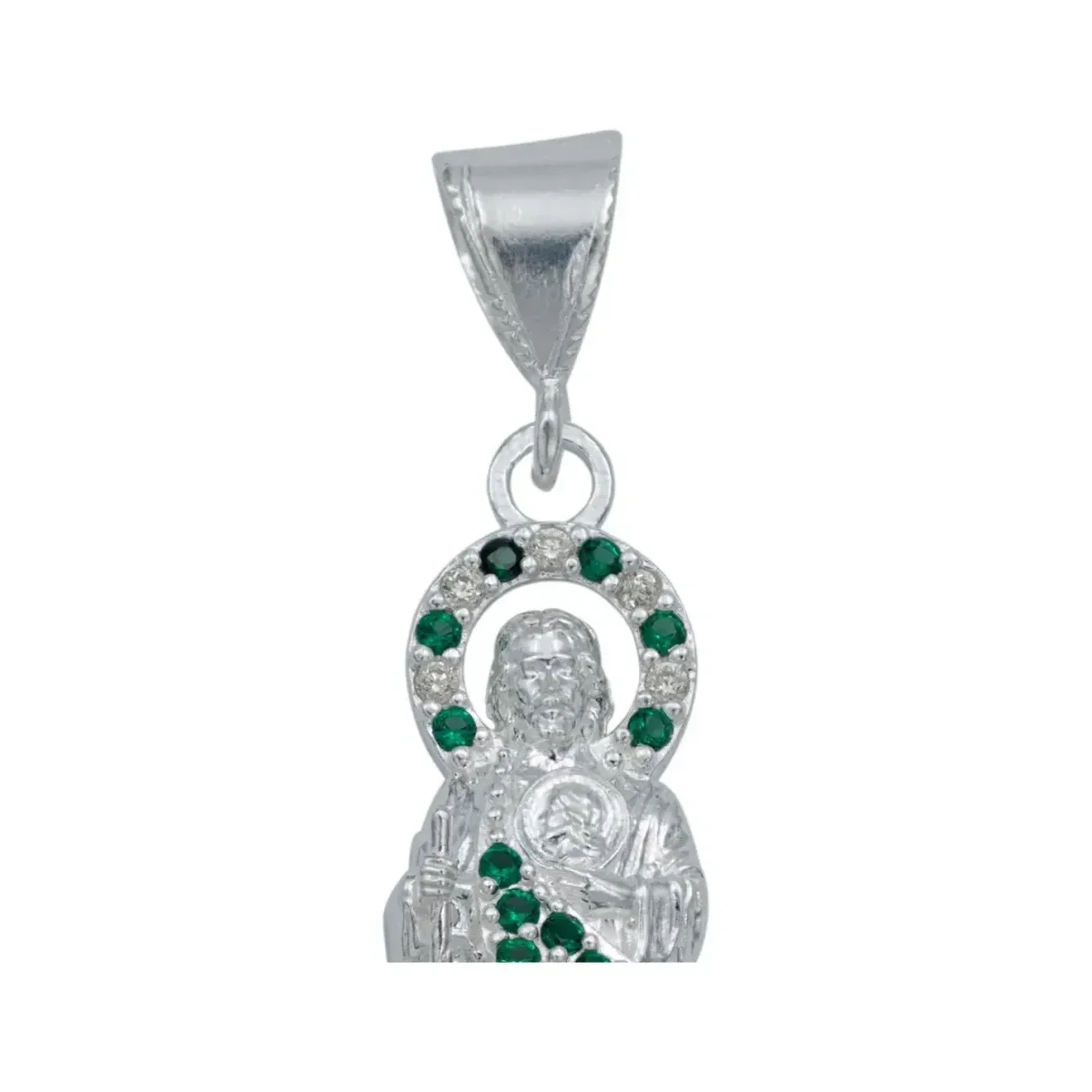Collar Plata Ley .925 Medalla San Judas Tadeo Zirconia Verde - Imagen 4
