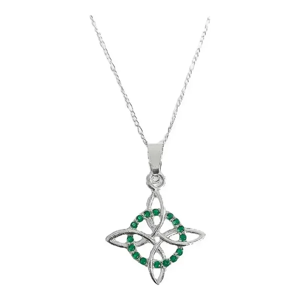 Collar Plata Ley 925 Nudo de Bruja con Zirconia Verde y Cadena 55cm - Imagen 1