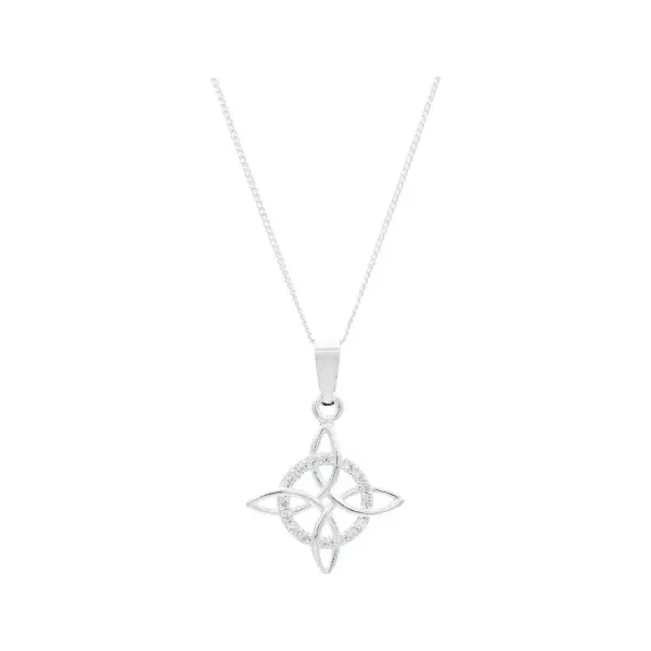 Collar Plata Ley 925 Nudo de Bruja con Zirconias Cadena Barbada - Imagen 1
