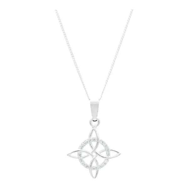 Collar Plata Ley 925 Nudo de Bruja con Zirconias Cadena Barbada - Imagen 1