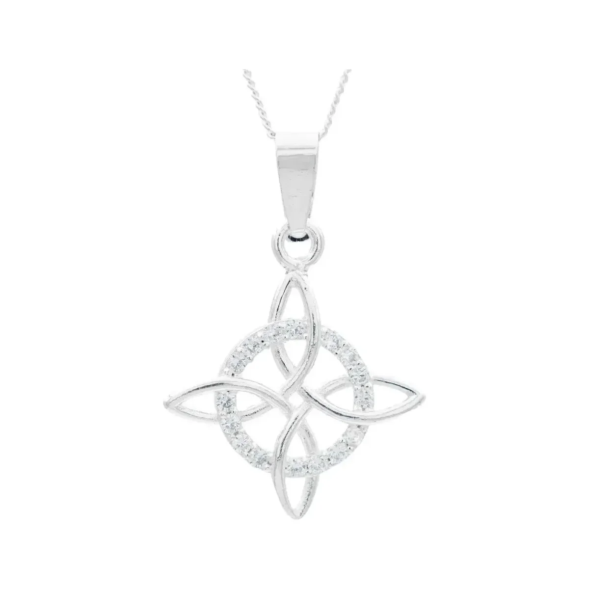 Collar Plata Ley 925 Nudo de Bruja con Zirconias Cadena Barbada - Imagen 2