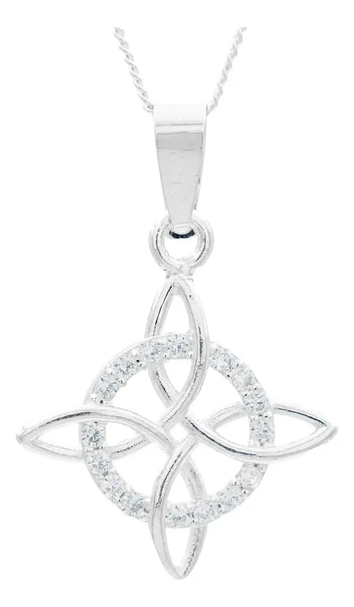 Collar Plata Ley 925 Nudo de Bruja con Zirconias Cadena Barbada - Imagen 1