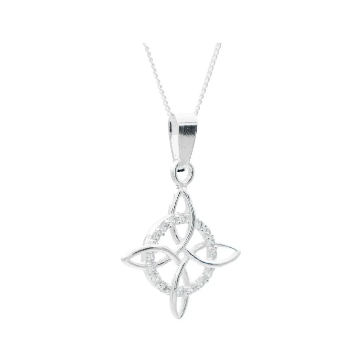 Collar Plata Ley 925 Nudo de Bruja con Zirconias Cadena Barbada - Imagen 3