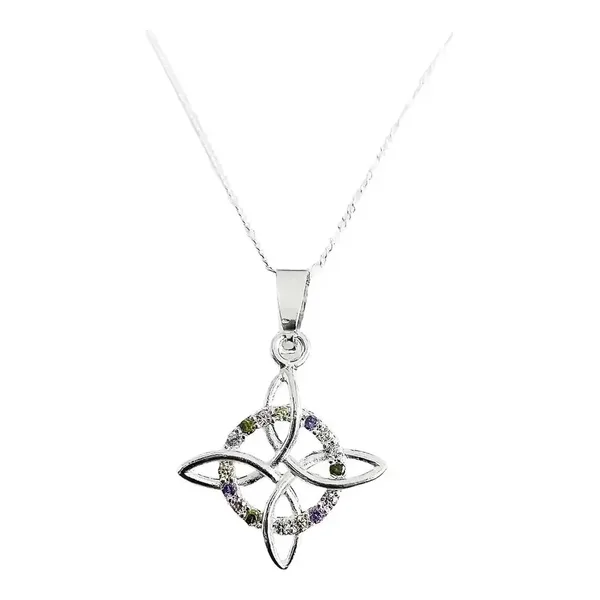 Collar Plata Ley .925 Nudo de Bruja con Zirconias Multicolor y Cadena - Imagen 1
