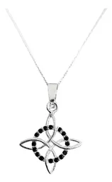 Collar Plata Ley .925 Nudo de Bruja con Zirconias Negras Cadena 45cm - Imagen 1
