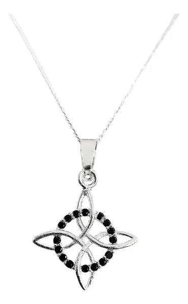 Collar Plata Ley .925 Nudo de Bruja con Zirconias Negras Cadena 45cm - Imagen 1