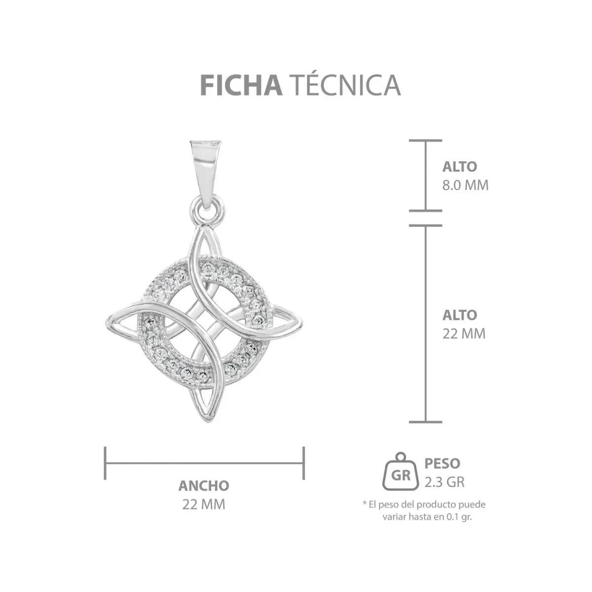 Collar Plata Ley .925 Nudo de Bruja Zirconias Blancas 50cm - Imagen 8