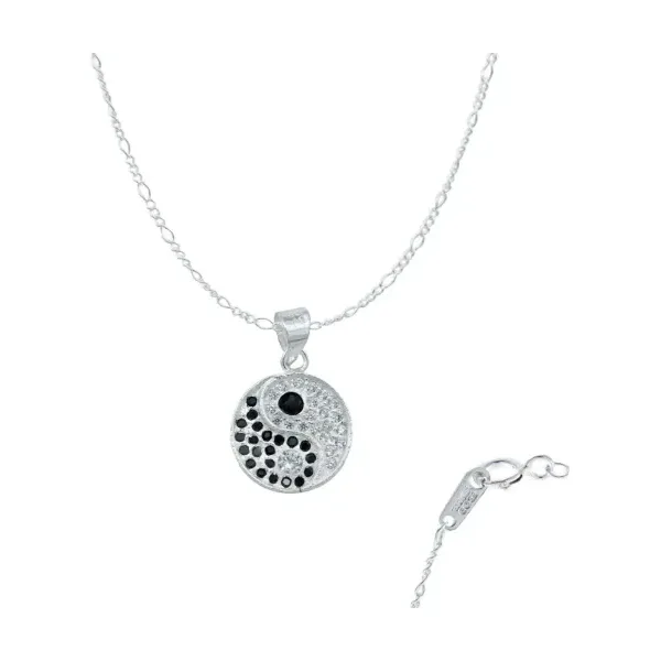 Collar Plata Ley 925 Yin Yang Zirconia Brillante Unisex - Imagen 1