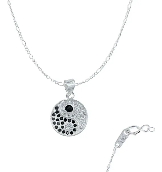 Collar Plata Ley 925 Yin Yang Zirconia Brillante Unisex - Imagen 1