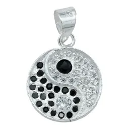 Collar Plata Ley 925 Yin Yang Zirconia Brillante Unisex - Imagen 2