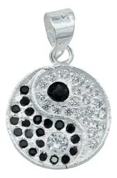 Collar Plata Ley 925 Yin Yang Zirconia Brillante Unisex - Imagen 2