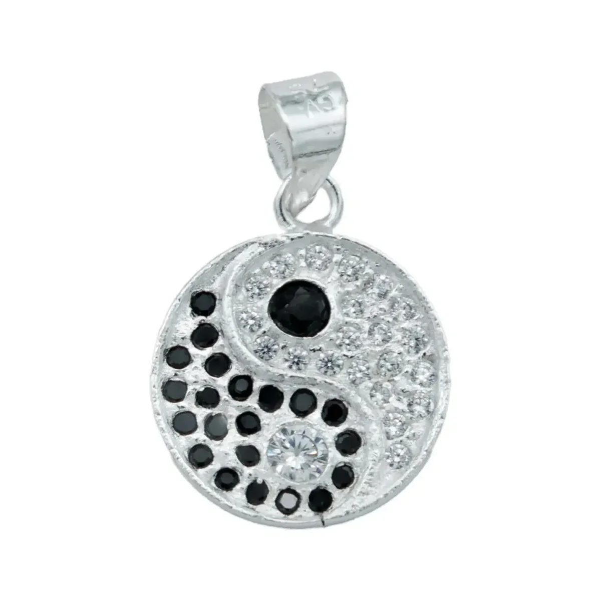 Collar Plata Ley 925 Yin Yang Zirconia Brillante Unisex - Imagen 2