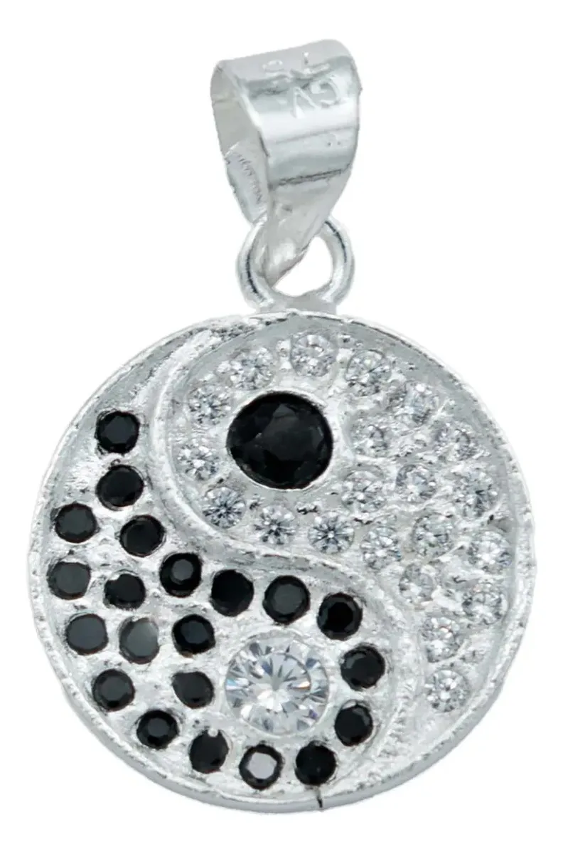 Collar Plata Ley 925 Yin Yang Zirconia Brillante Unisex - Imagen 1