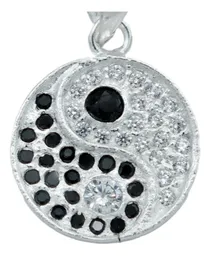 Collar Plata Ley 925 Yin Yang Zirconia Brillante Unisex - Imagen 3