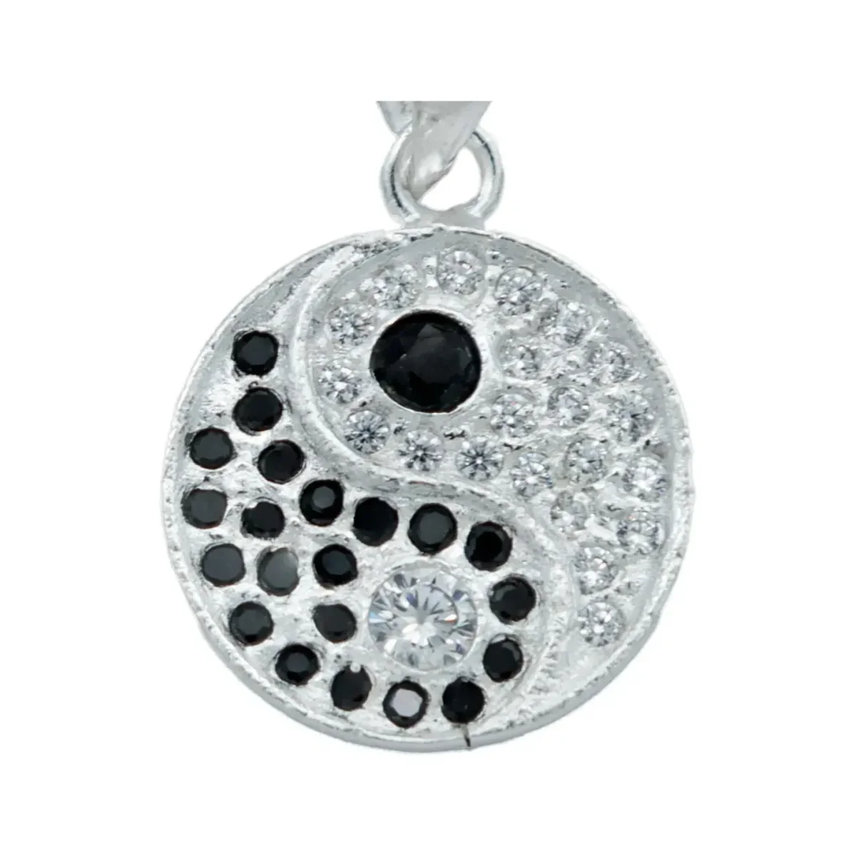 Collar Plata Ley 925 Yin Yang Zirconia Brillante Unisex - Imagen 3