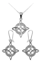 Conjunto Cadena Aretes Plata 925 Nudo Bruja con Zirconias Joyería Artesanal - Imagen 1
