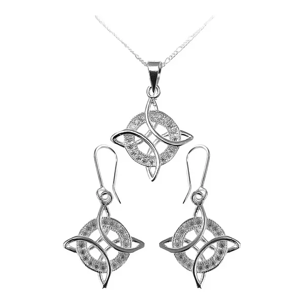 Conjunto Cadena Aretes Plata 925 Nudo Bruja con Zirconias Joyería Artesanal - Imagen 1