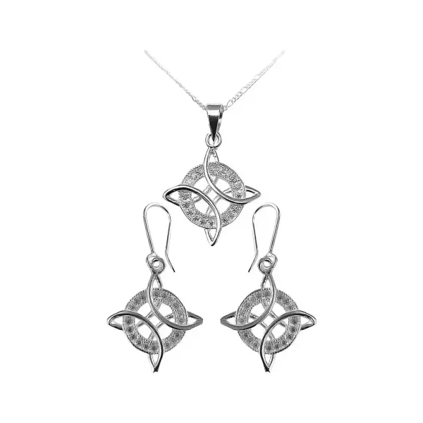 Conjunto Cadena Aretes Plata 925 Nudo Bruja con Zirconias Joyería Artesanal - Imagen 1