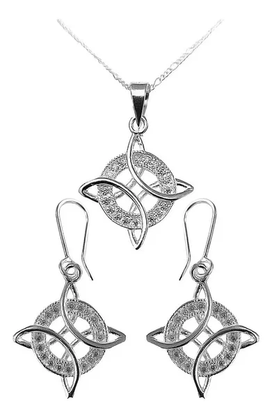 Conjunto Cadena Aretes Plata 925 Nudo Bruja con Zirconias Joyería Artesanal - Imagen 1