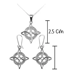 Conjunto Cadena Aretes Plata 925 Nudo Bruja con Zirconias Joyería Artesanal - Imagen 2
