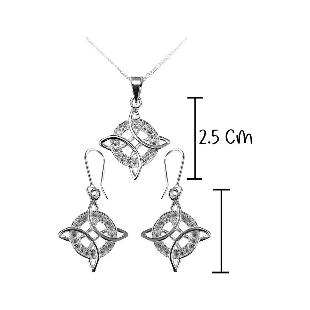 Conjunto Cadena Aretes Plata 925 Nudo Bruja con Zirconias Joyería Artesanal - Imagen 2